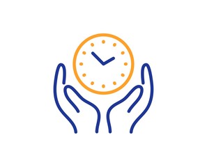 Poster - Clock sign. Safe time line icon. Hold watch symbol. Colorful outline concept. Blue and orange thin line safe time icon. Vector