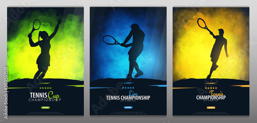 Fotografía Set of Tennis Championship banners or posters, design with players and racquet