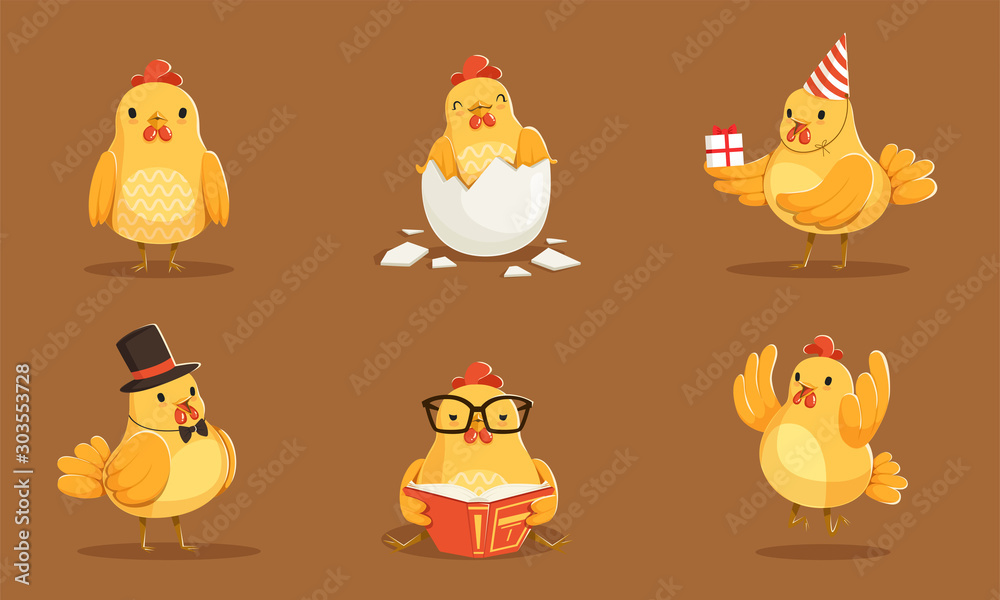 Animatable Chicken Set Of Animated Baby Chickens In Different Poses Vector Illustration ...