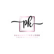 PK Initial handwriting logo design with brush box lines dark pink color gradation. handwritten logo for fashion, team, wedding, luxury logo.