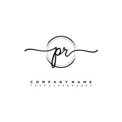 PR Initial handwriting logo design with brush circle lines black color. handwritten logo for fashion, team, wedding, luxury logo.