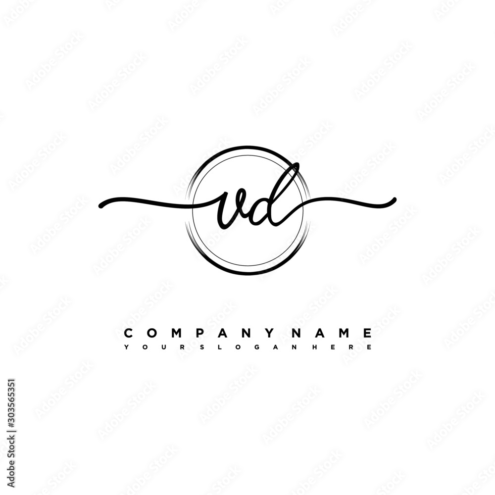 VD Initial handwriting logo design with brush circle lines black color ...