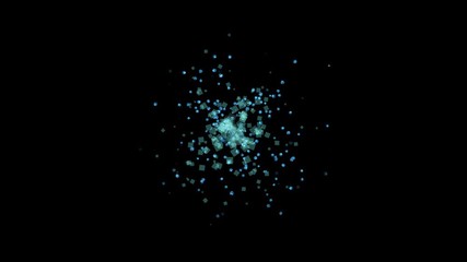 Wall Mural - blue transparent sphere particles surrounded by squares generated from center black background. abst