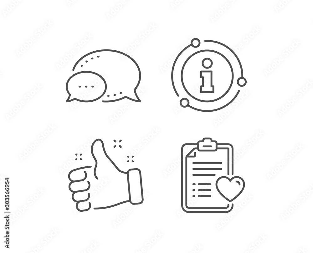 Medical survey line icon. Chat bubble, info sign elements. Hospital patient history sign. Linear patient history outline icon. Information bubble. Vector - obrazy, fototapety, plakaty 