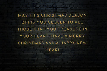 Wall Mural - Neon inscription of christmas and new year greetings on brick wall