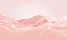 Liquid Cosmetic 3D Hydration Fluid Splash Isolated On Pink Pastel Background. Glossy Fluid, Foundation, Cream, Liquid Texture Shampoo, Face Skin Care Cosmetic Soap, Concealer Wave Liquid Splash Ads