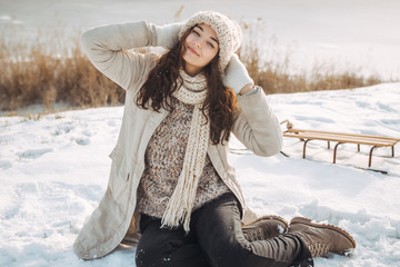 Winter Woman Havind Fun Outdoors