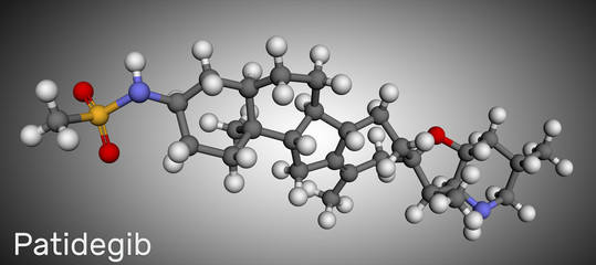 Poster - Patidegib hedgehog inhibitor, anti-cancer drug molecule. Molecular model