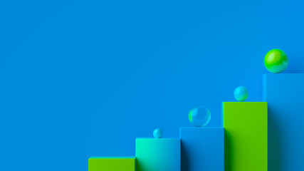 Business concept of growth. Stairs of blocks minimal composition for success, evolution, education and development concept. Blue green abstract geometric background. 3d rendering