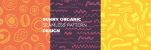 Organic Seamless Pattern Vector Background. Hand Drawn Natural Elements With Bright Organic Texture. Eco Friendly Design, Label Cosmetics, Healthy Food, Mental Health Concept. Organic Branding Design.