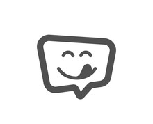 Emoticon With Tongue Sign. Yummy Smile Icon. Speech Bubble Symbol. Classic Flat Style. Simple Yummy Smile Icon. Vector