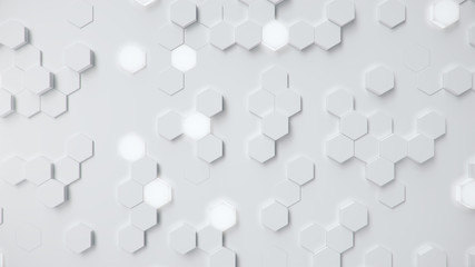 Poster - white geometric hexagonal abstract background. surface polygon pattern with glowing hexagons, hexago