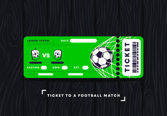 Wall Mural - Vector illustration of a football match ticket template lying on a dark wooden texture