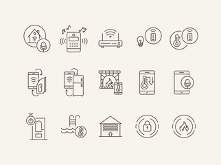 Smart House and Technology vector icon set. Thin line contours