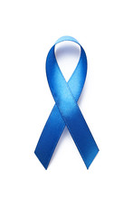 Blue Ribbon On White Background. Cancer Awareness Concept