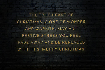 Wall Mural - Neon inscription of christmas and new year greetings on brick wall