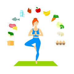 Wall Mural - Cartoon Color Character Person and Healthy Food Concept. Vector