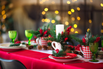 Christmas table setting. Holiday Decorations