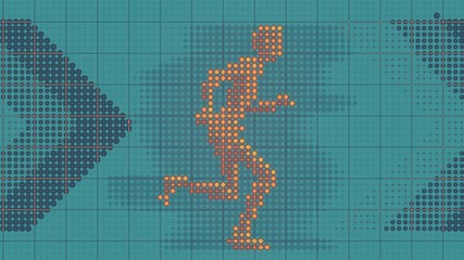 Aufkleber - Abstract seamless loop animation of a flat running man from pattern of multi-colored dots. Modern geometric background. 3d rendering. 4K, Ultra HD resolution