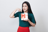 Fototapeta Na ścianę - Woman Holding Gift Box Christmas on white