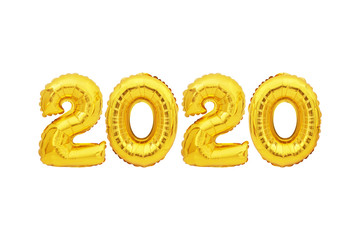 happy new year 2020 number of gold foiled balloons isolated on white