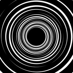 Black and White Round Striped Abstract black hole. Print. Hypnotic picture concept