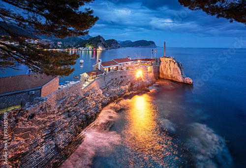 Night view on Petrovac, Montenegro