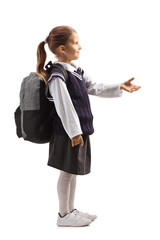 Poster - Schoolgirl waiting to take something with her hand