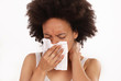 Woman sneezing in to tissue/ Blowing Nose In Handkerchief . Flu and Allegie.