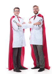 two positive health care worker in the Cape of a superhero