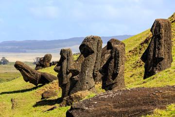 Wall Mural - Moai statues in the Rano Raraku Volcano in Easter Island, Rapa Nui National Park, Chile