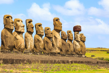 Wall Mural - Moai statues in the Rano Raraku Volcano in Easter Island, Rapa Nui National Park, Chile