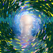 Surreal digital art. Mans head with stars, lightnings and clouds