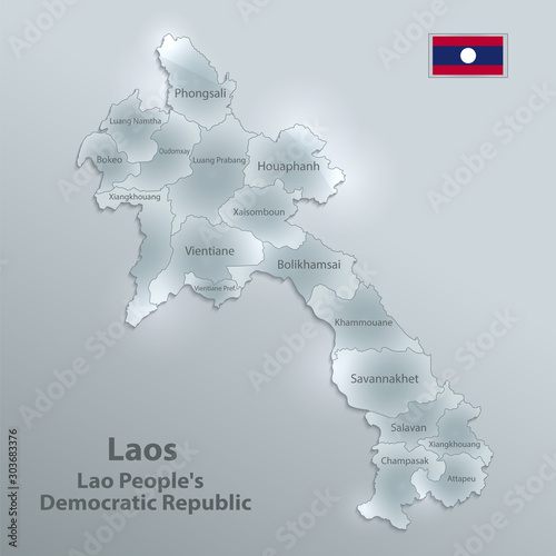 Laos Map Administrative Division Separates Regions And Names Individual Region Laos Flag Design Glass Card 3d Vector Buy This Stock Vector And Explore Similar Vectors At Adobe Stock Adobe Stock
