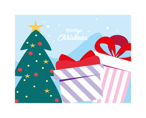 Poster - merry christmas label with christmas tree