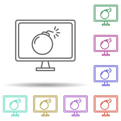 Fototapete - Computer in danger multi color icon. Simple thin line, outline vector of security icons for ui and ux, website or mobile application