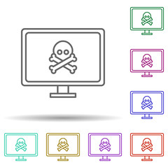 Fototapete - Computer in danger multi color icon. Simple thin line, outline vector of security icons for ui and ux, website or mobile application