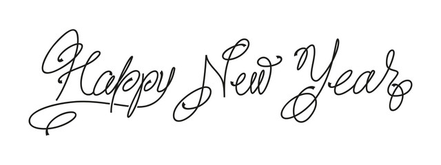 Wall Mural - Happy New Year. Italic hand-drawn lettering design element black and white