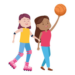 Poster - young women playing basketball characters icon