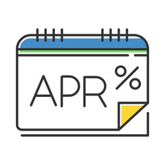 Sticker - Annual percentage rate color icon. APR calculations. Financial report. Economy industry. Paying for credit, loan. Calendar to track income and expenses. Isolated vector illustration