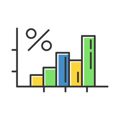 Sticker - Financial report color icon. Increasing interest rate diagram. Consumer lines of credit. Growing finances infographic. Economy chart. Financial report. Banking business. Isolated vector illustration