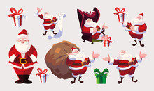 Set Of Icons Santa Claus In Different Positions