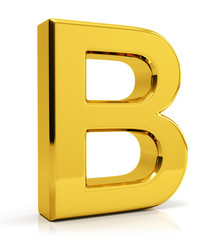 B letter 3d render. Golden letter B isolated on white background