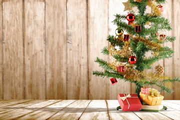 Wall Mural - Christmas tree with gift box on the floor