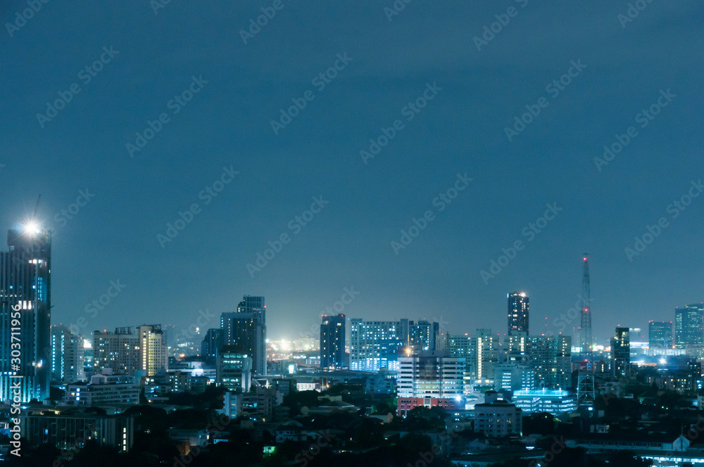 Bangkok night view with skyscraper in business district in Bangkok Thailand - obrazy, fototapety, plakaty 