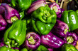 Green and purple peppers at the market