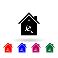 Poster - House sickle and hammer multi color icon. Simple glyph, flat vector of communism capitalism icons for ui and ux, website or mobile application