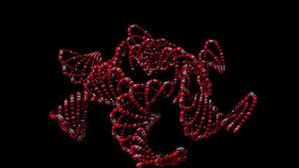 Poster - 3d abstraction of multicolored patterns of small beads rotating and floating on the black background. Animation. 3d beaded decorations