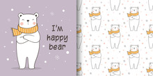 Greeting Card And Print Pattern Polar Bear For Fabric Textiles Kids.