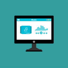 Wall Mural - Media player application, app template with flat design style for smartphones, PC or tablets. Clean and modern
